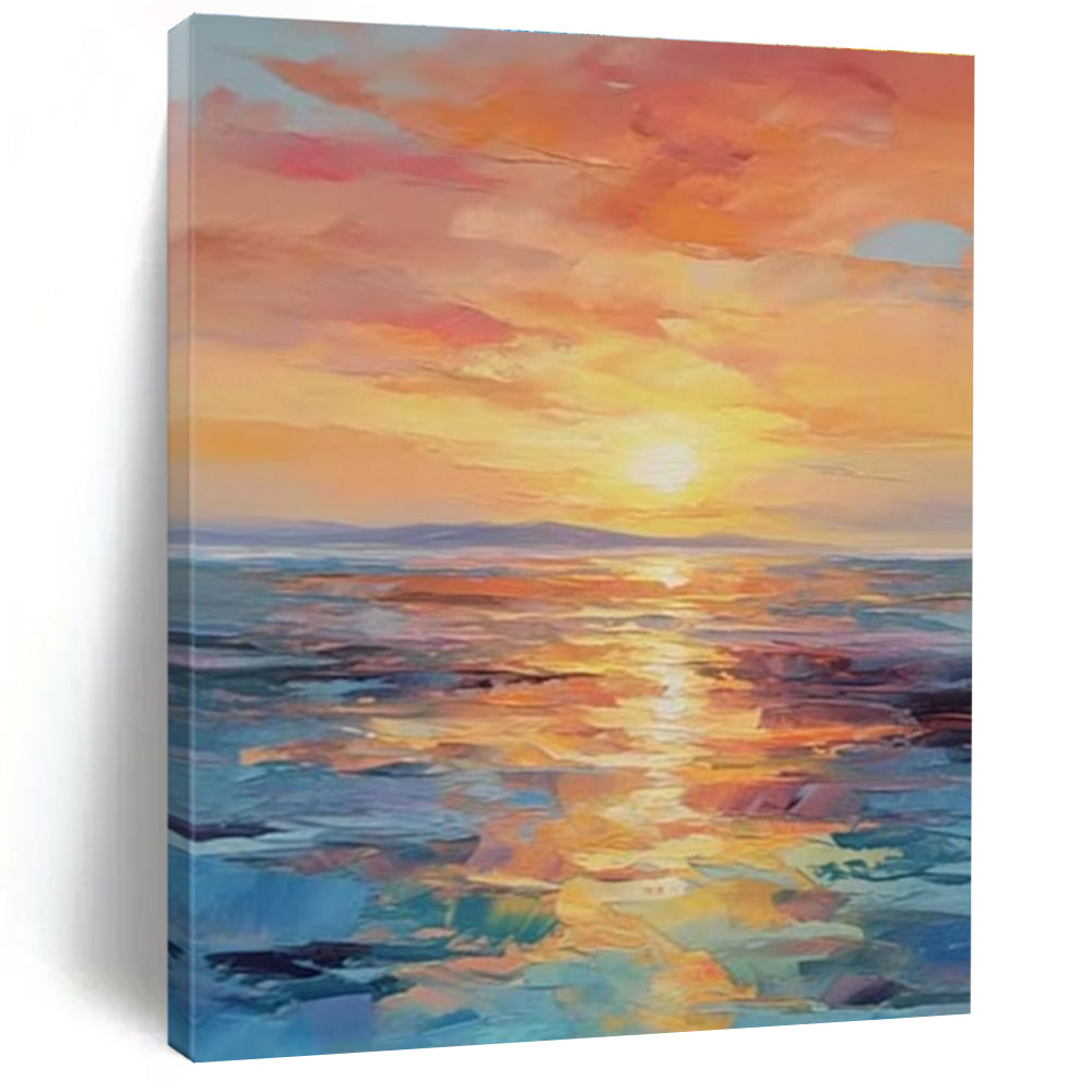“Sunset Hues, Ocean Reflections” - “Sunset Serenade”，Impressionistic - Abstract Oil Painting CT0687