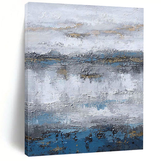“Gray - Blue - Gold Textured Abstract Landscape” Painting On Canvas DKH1226