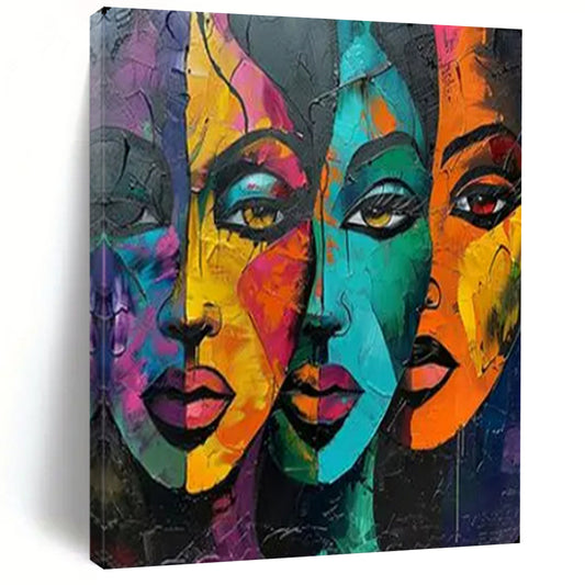 “Colorful Multi - Face Abstract Art” – Expressionistic Oil Painting On Canvas CT2161