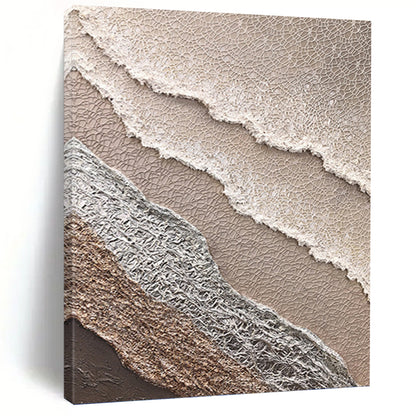 “Beige, White & Silver Textured Layered Abstract” Painting On Canvas DKH0988