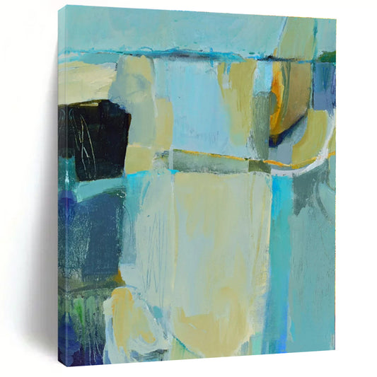 Soft Blue & Beige Abstraction - Abstract Expressionist Acrylic On Canvas CT1308