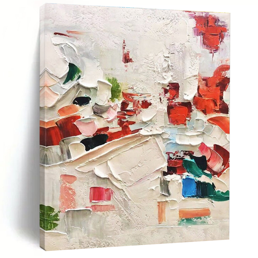 Red - Accented Thick Textures, “Blush & Bold” - Textured Abstract Oil Painting CT0731