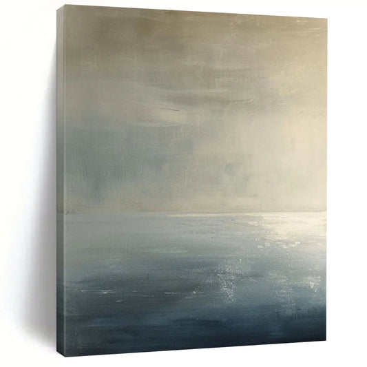 “Monochrome Abstract Horizon” - Gray, Blue, White Calm Layers Painting On Canvas DTP299