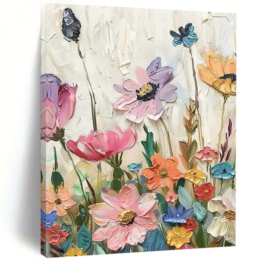 “Textured Wildflowers” - Vivid Impasto Floral Painting On Canvas CT2241