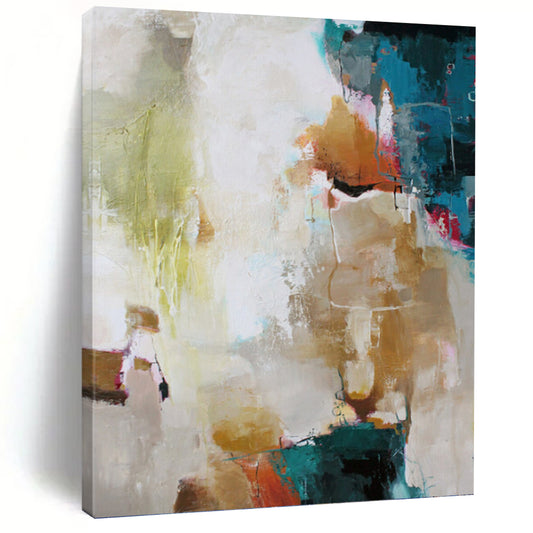 “Colorful Abstract Harmony” - Green, Blue, Gold, Pink & White Vibrant Painting On Canvas DKH1019