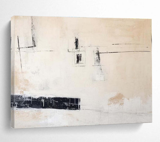 Minimalist Abstract “Sparse Black and White” Painting On Canvas DKH096