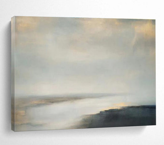 Soft Gray and Beige Seascapes “Foggy Morning Tide” Painting On Canvas DKH108