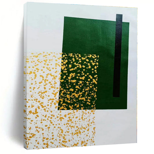 Green, Black & Gold Specks - Abstract Minimalist Acrylic On Canvas CT1328