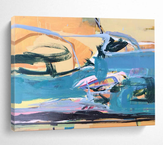 “Blue, Orange, Pink Coastal ‘Sunset Surf’” - Abstract Seascape Painting On Canvas DLZ007