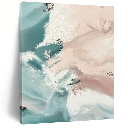 “Blush - Teal Flow” - Blush, Teal, White Fluid Shapes Painting On Canvas DTP277