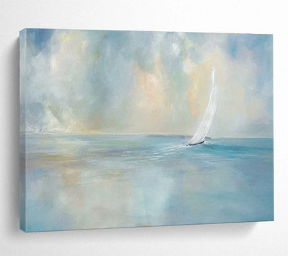 “Sailboat on Soft Sea” Impressionist Oil Painting On Canvas DKH436