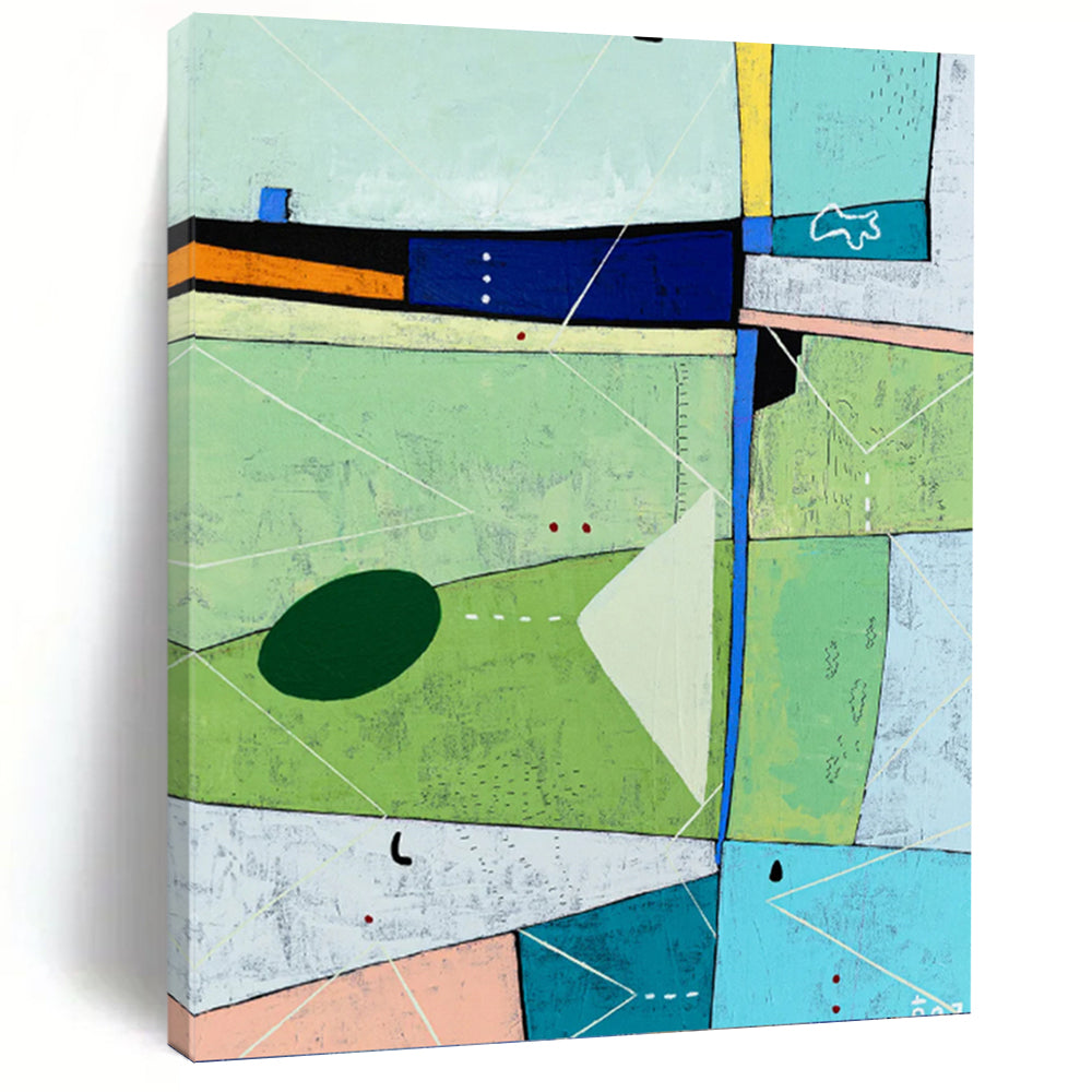 “Green - Dominant Abstract with Colorful Geometric Shapes” - Vibrant Abstract Landscape - Inspired Painting On Canvas DKH1104
