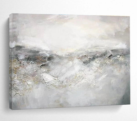 “Gray - White Abstract Mist” Abstract Oil Painting On Canvas DKH441