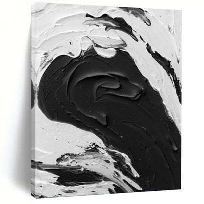 “Dynamic Black - White Wave Impasto” - Abstract Seascape - Inspired Painting On Canvas DKH1679
