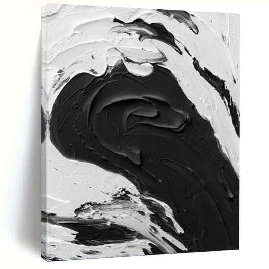 “Dynamic Black - White Wave Impasto” - Abstract Seascape - Inspired Painting On Canvas DKH1679