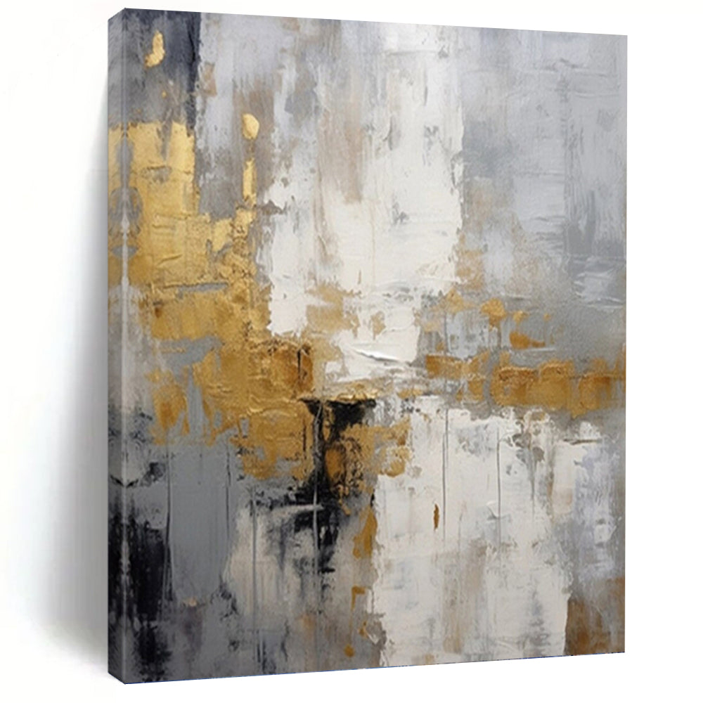 “Gilded Gray Abstraction” - Sophisticated Abstract Painting On Canvas DKH1062