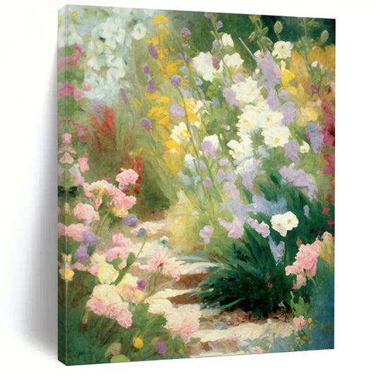 Colorful Flower Garden Path - Impressionistic Landscape Painting On Canvas DKH1356