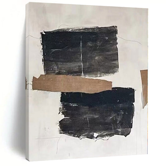“Black - Brown Collage on White” – Mixed - Media Abstract Art CT1145