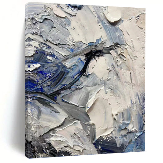 Blue & Gray Impasto Textures - Abstract Impasto Painting On Canvas DKH1257