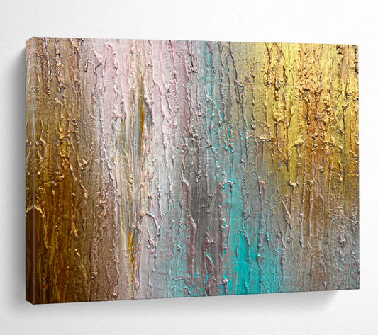 Colorful Textured Streaks - Gold, Blue & Pink Abstract Painting On Canvas DKH916