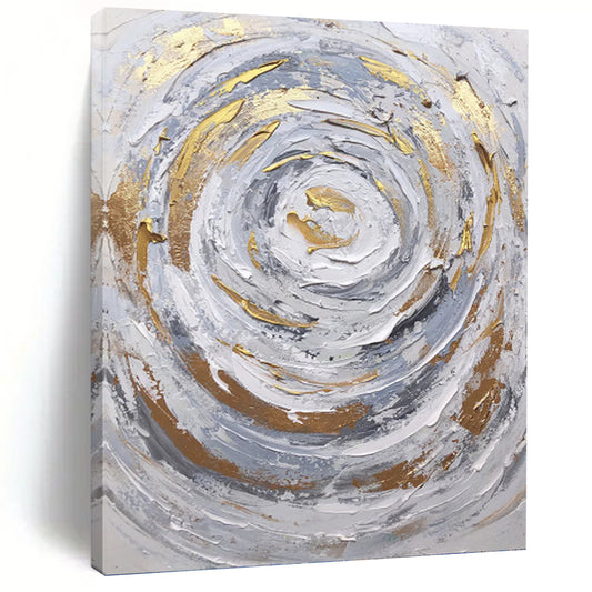 Silver - Gray and Gold Swirl - Abstract Impasto Painting On Canvas DKH1286