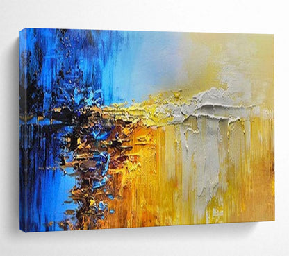 Blue, Yellow, and Gray Abstract - Textured Landscape Painting On Canvas DLZ179