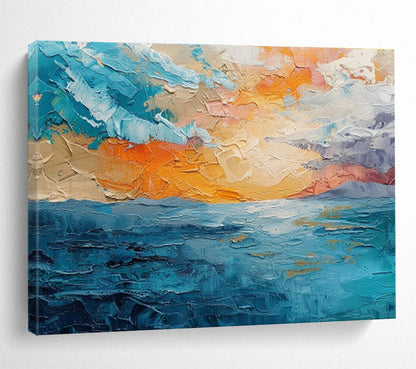 “Textured Seaside Sunset” Impasto Oil Painting On Canvas DKH503