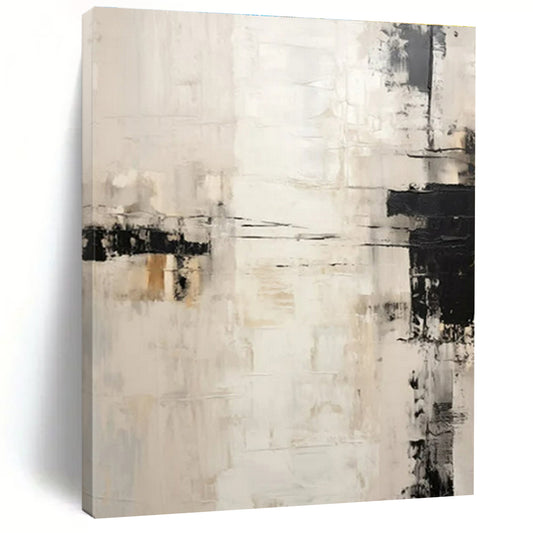 “White - Black - Beige Abstract Strokes” ，Abstract Oil Painting CT0838