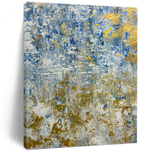 “Blue - Gold Abstract Impasto” - Expressionist Landscape - Inspired Painting On Canvas DKH1681