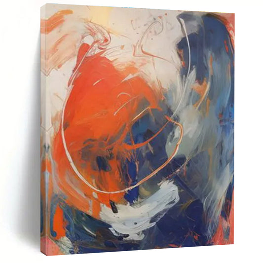“Orange - Blue - White Abstract Swirls” ，Abstract Acrylic Painting CT0843