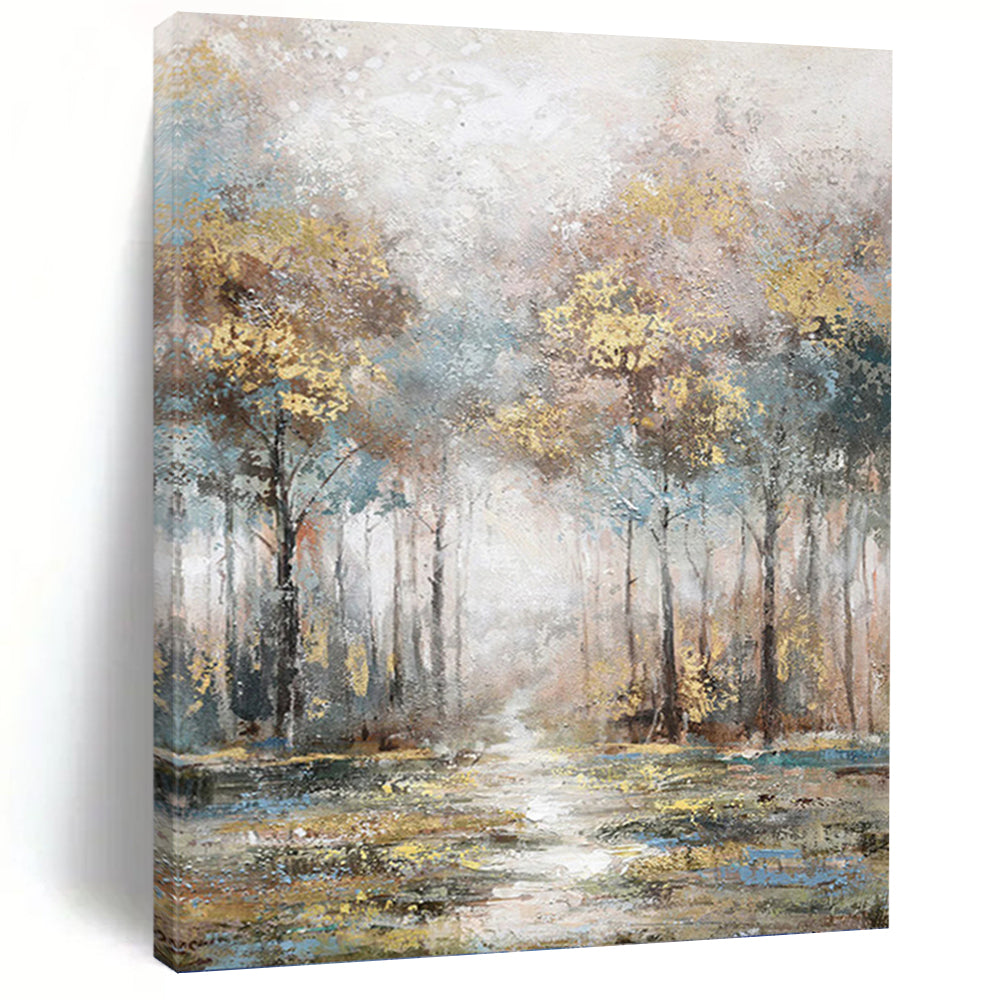 Misty Forest Path in Soft Tones - Landscape Painting On Canvas DKH1433