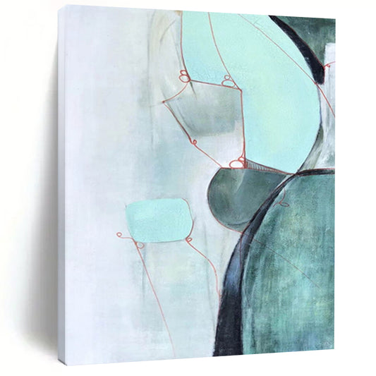 “Green and Red Abstract Shapes” - Green, Red, Gray Abstract Painting On Canvas DTP250