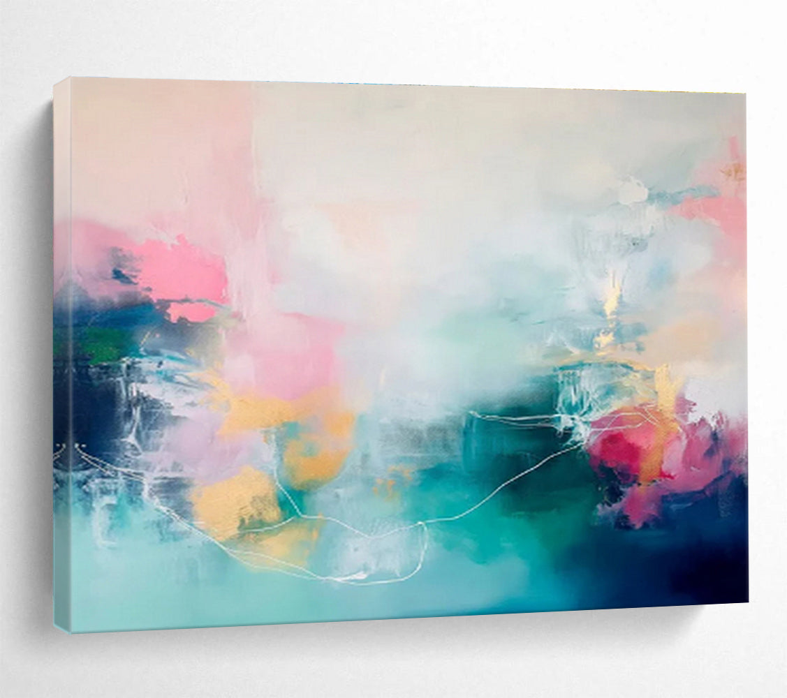 “Pastel & Teal Dreamscape” Abstract Acrylic Painting On Canvas DKH472