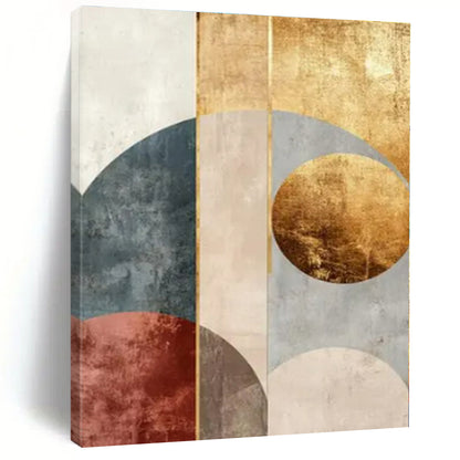 Geometric Arches: Gold, Blue & Rust II - Abstract Minimalist Print CT1247