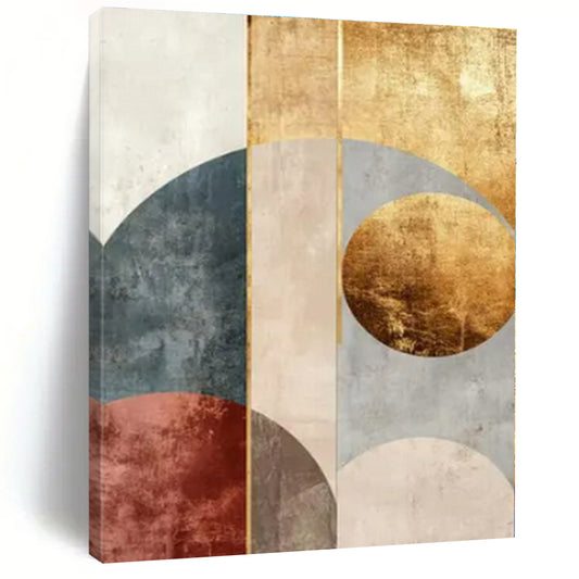 Geometric Arches: Gold, Blue & Rust II - Abstract Minimalist Print CT1247