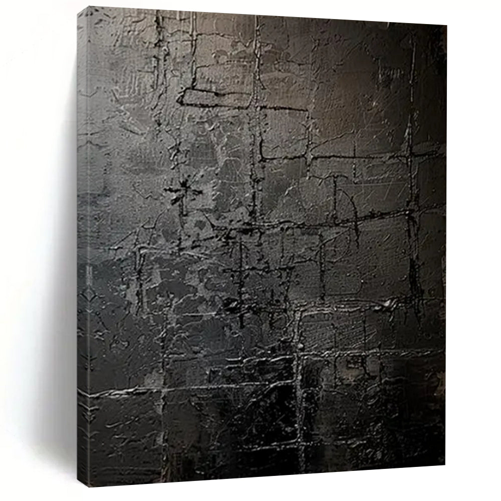 “Textured Black Grid Abstract” - Abstract Painting CT2363
