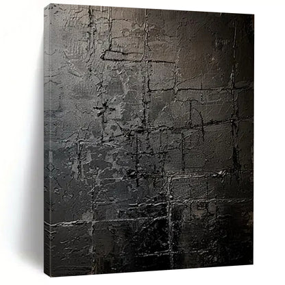 “Textured Black Grid Abstract” - Abstract Painting CT2363