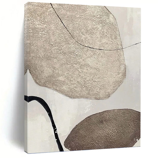 “Textured Neutral Shapes with Black Lines” - Minimalist Abstract Painting On Canvas DKH1121