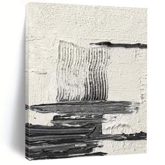 “White, Black Textured Layers ‘Calm Complexity’” - Impasto Abstract Painting On Canvas DTP388