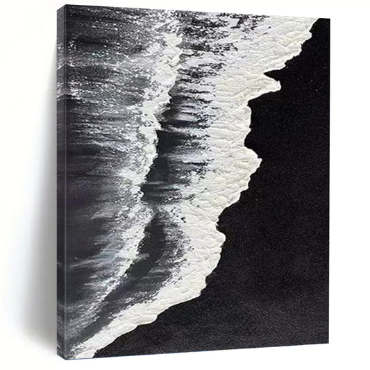 “Black - White Wave Detail” - Black & White Textured Seascape Painting On Canvas DKH0962