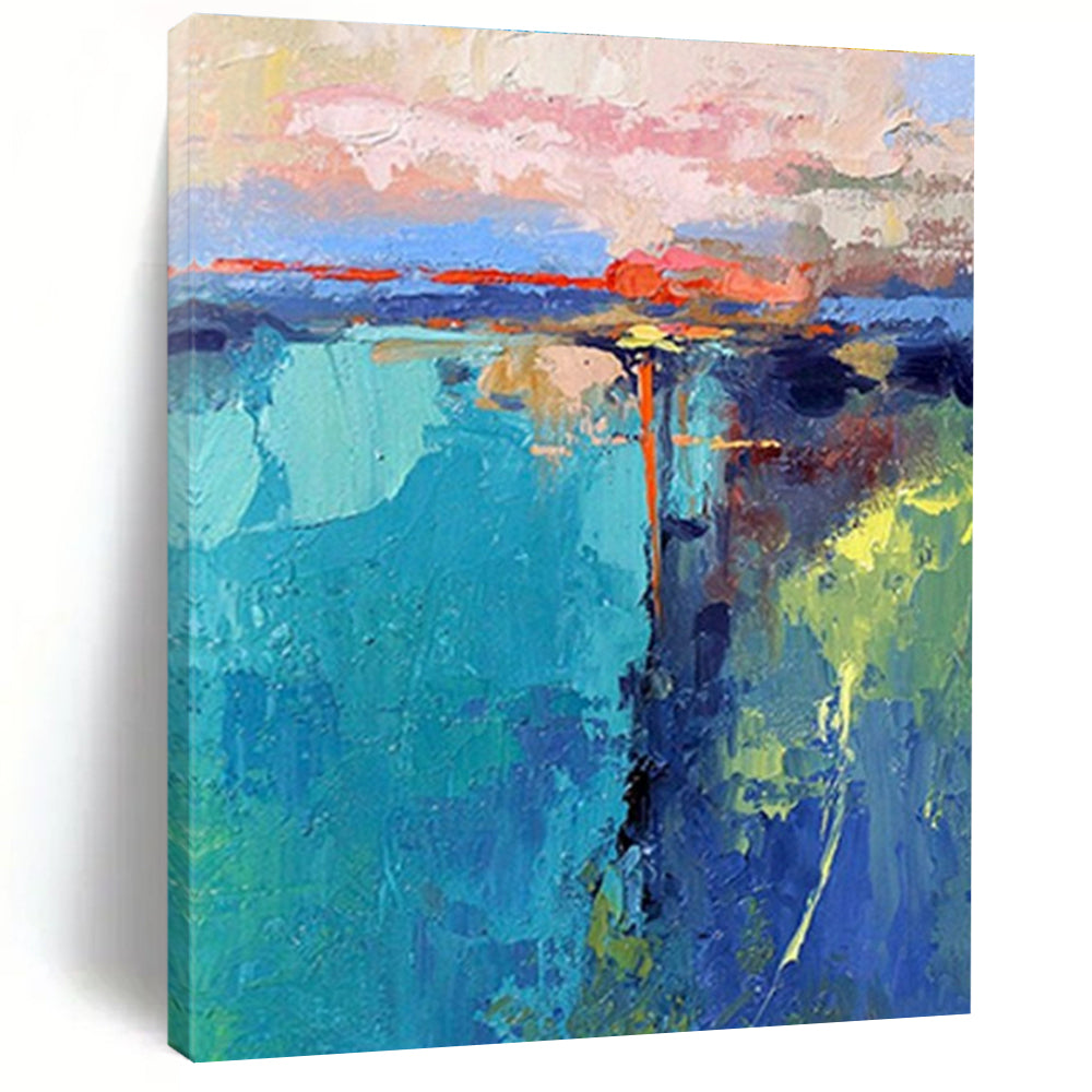Colorful Blended Landscape Strokes, “Sunset Over Dreamscape” - Abstract Landscape Oil Painting CT0720