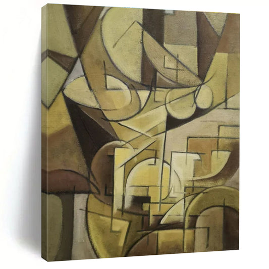 Brown Geometric Cubism - Cubist Abstract Oil Painting CT1430