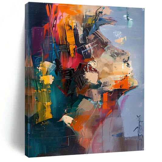 “Color - Blocked Portrait” - Multicolor, Abstract Portrait Painting On Canvas DTP285