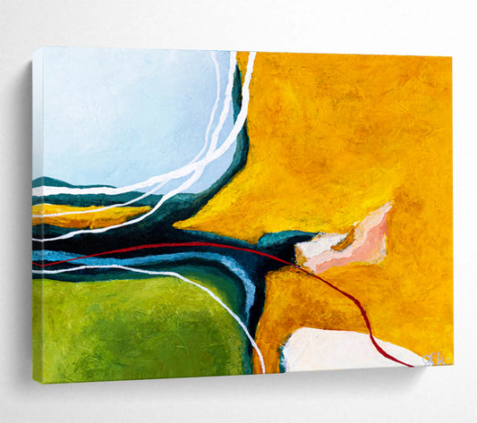 “Vibrant Color Blocks & Lines” Abstract Acrylic Painting On Canvas DKH552