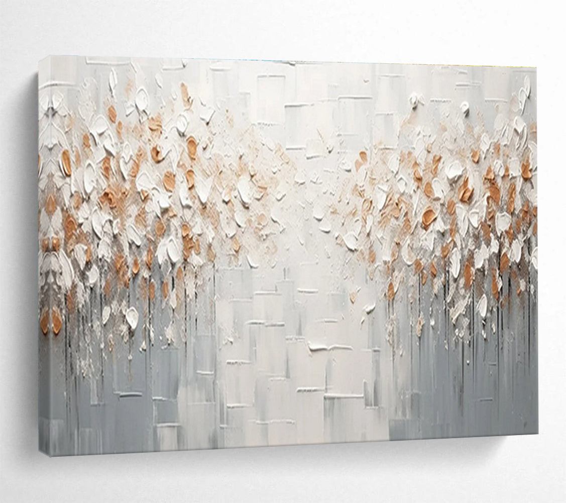 Textured White and Gold Abstract - Organic Shapes and Metallic Details Painting On Canvas DKH047