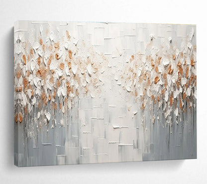 Textured White and Gold Abstract - Organic Shapes and Metallic Details Painting On Canvas DKH047