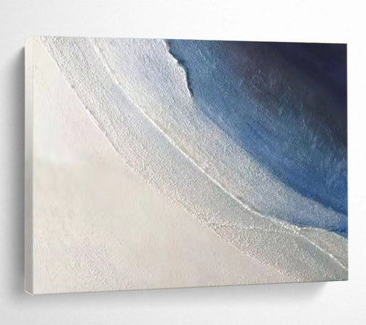 Soft Blue Textured Waves - White & Blue Impasto Sea Painting On Canvas DKH894