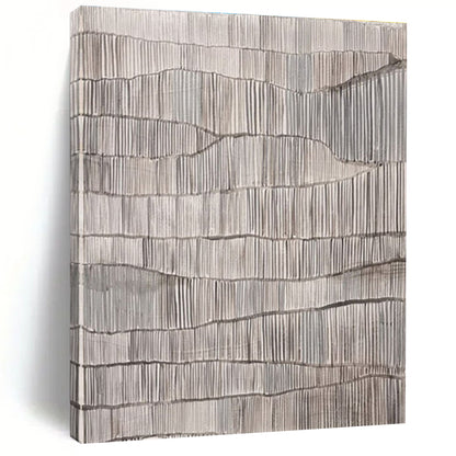 Gray - White Wavy Lines, “Rippled Stillness” - Minimalist Abstract Acrylic Painting CT0719