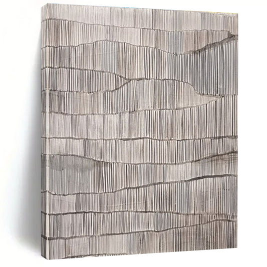 Gray - White Wavy Lines, “Rippled Stillness” - Minimalist Abstract Acrylic Painting CT0719