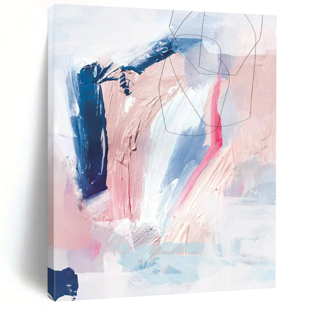 Pink, Blue, White & Navy Linear - Textured Mix - Abstract Painting On Canvas CT2311